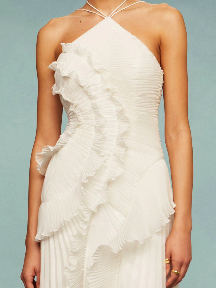 Women's Wedding Guest Maxi Dress | Sleeveless Pleated Asymmetric