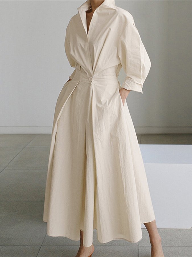 Women's Midi Dress | Collared Long Sleeve