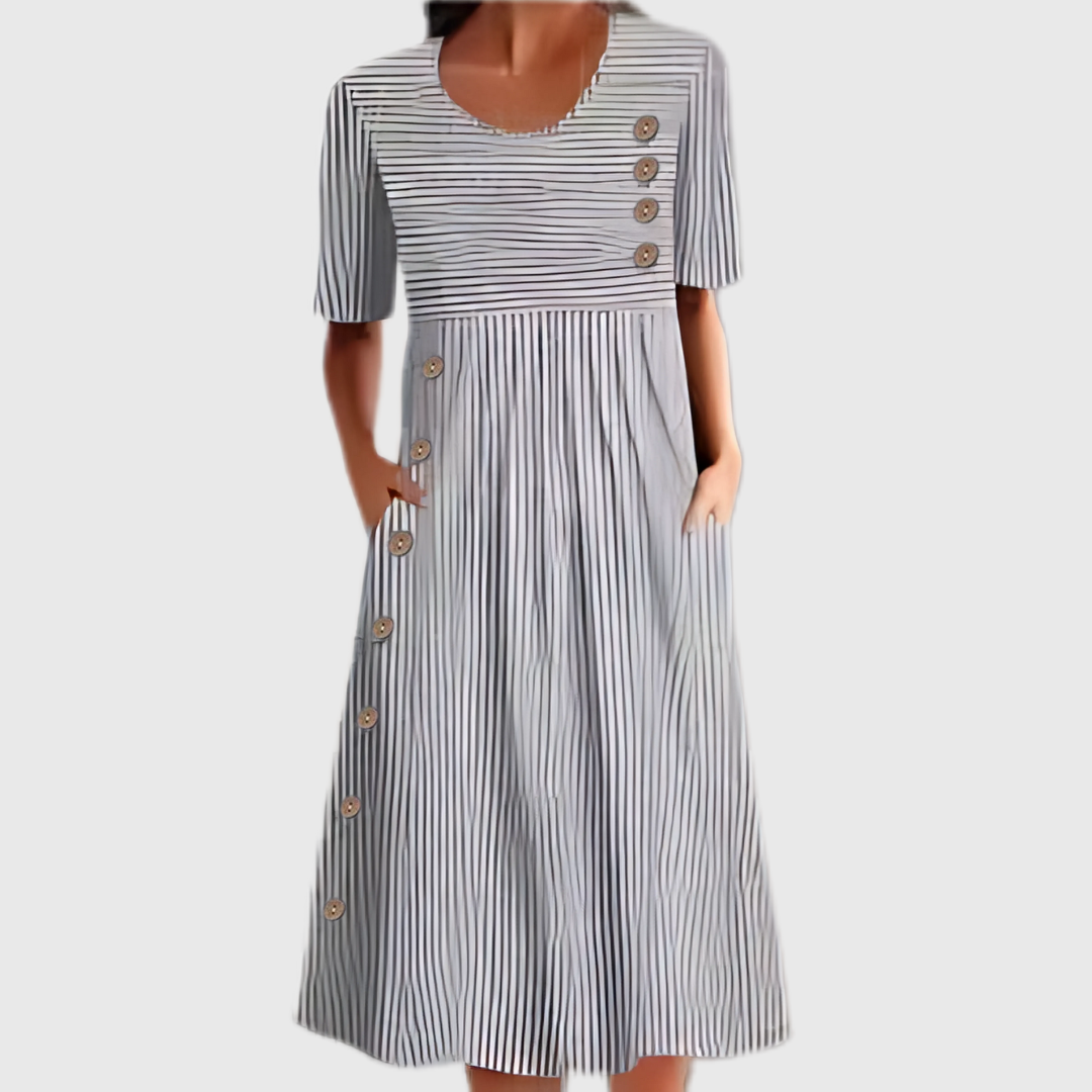 Women’s Dress | Striped Button Midi