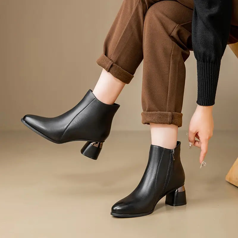 Boots For Women | Ankle Block Heel Side Zip
