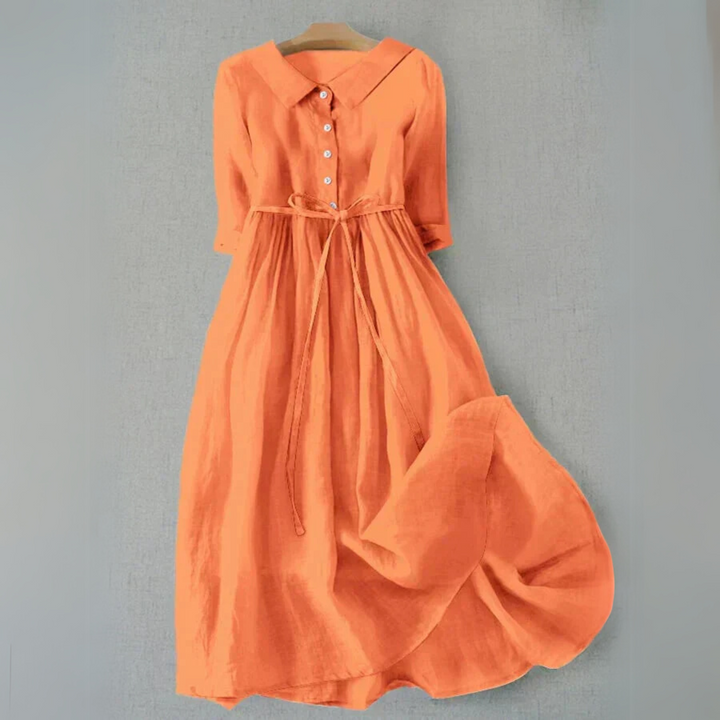 Women's Casual Dress | Gathered Waist Seam Midi