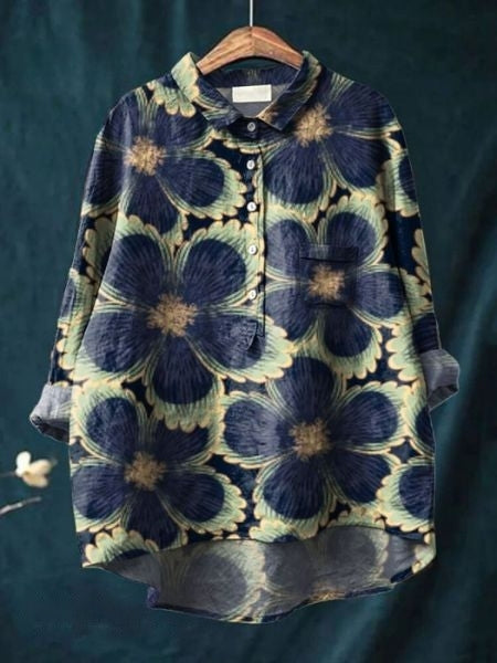 Women's Blouse | Abstract Floral Print Button Front