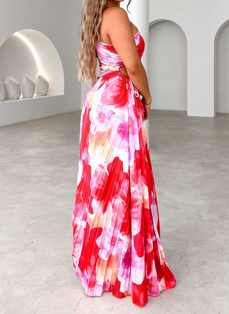 Women's Wedding Guest Maxi Dress | Pleated Floral