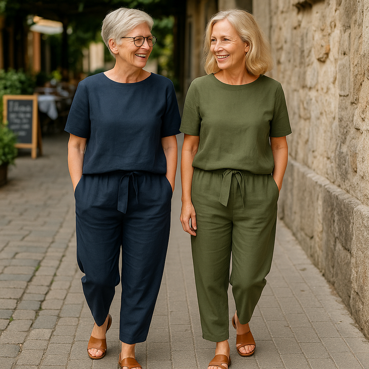 Women's Two-Piece Set | Short Sleeve Top Tapered Pants