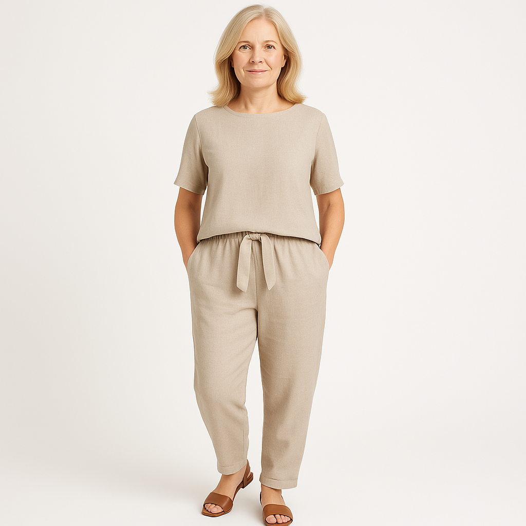 Women's Two-Piece Set | Short Sleeve Top Tapered Pants