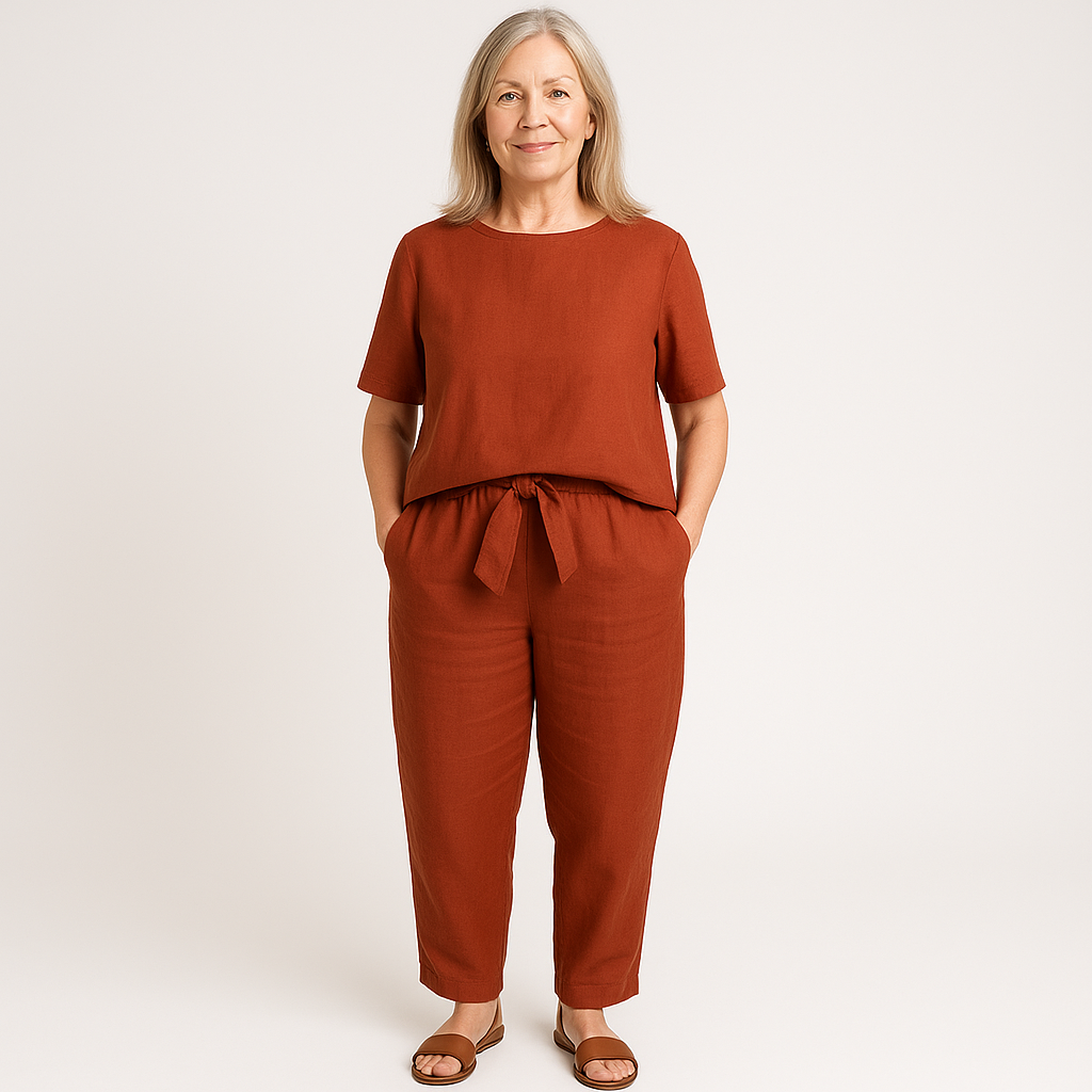 Women's Two-Piece Set | Short Sleeve Top Tapered Pants
