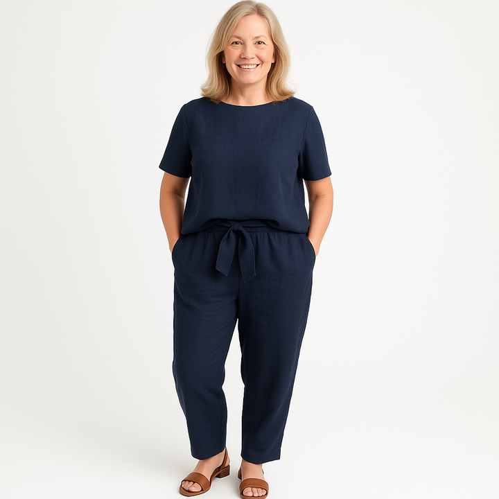 Women's Two-Piece Set | Short Sleeve Top Tapered Pants