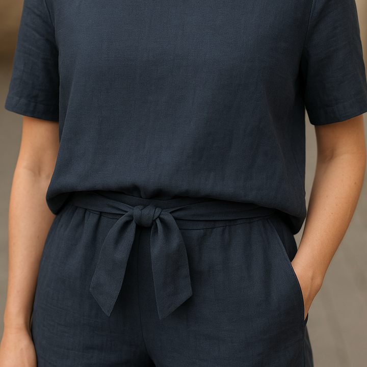 Women's Two-Piece Set | Short Sleeve Top Tapered Pants