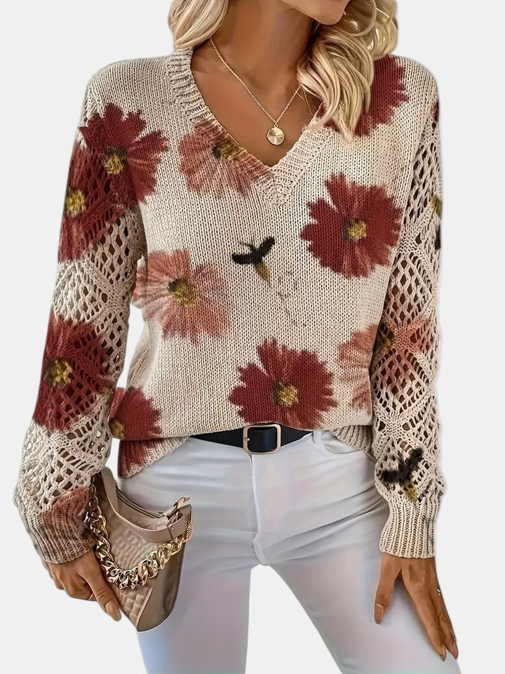 Women's Sweater | Floral Knit V-Neck