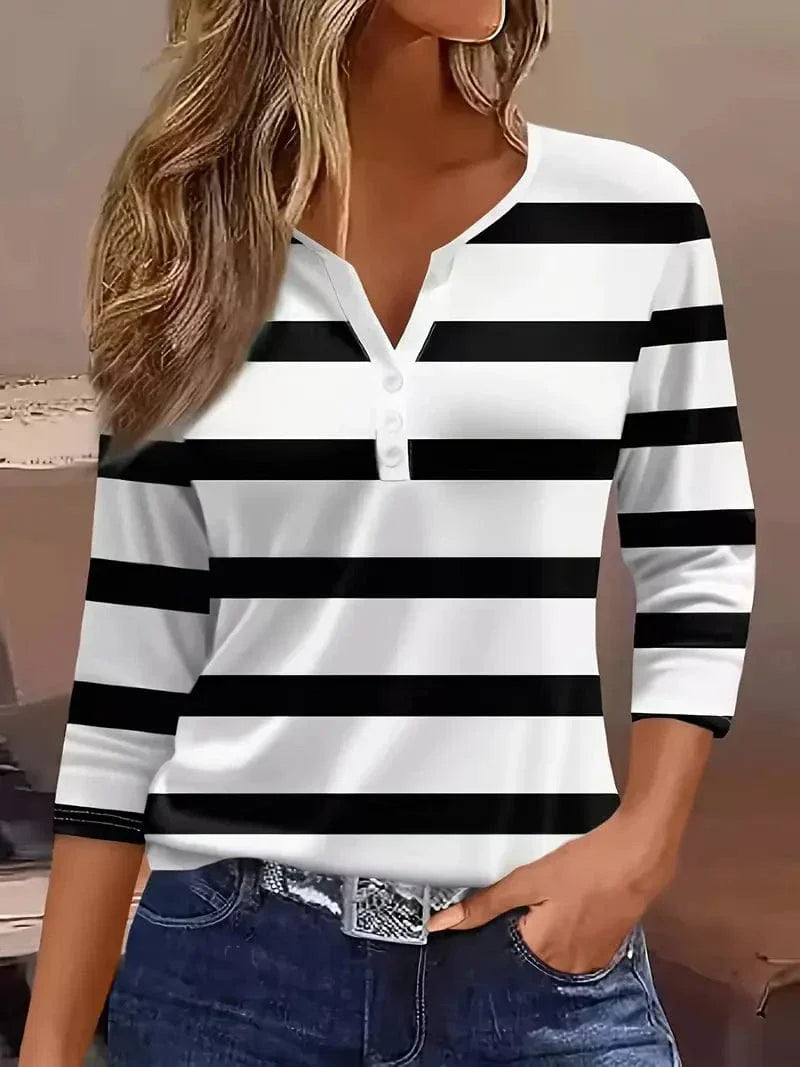 Women’s Blouse | Striped V-Neck