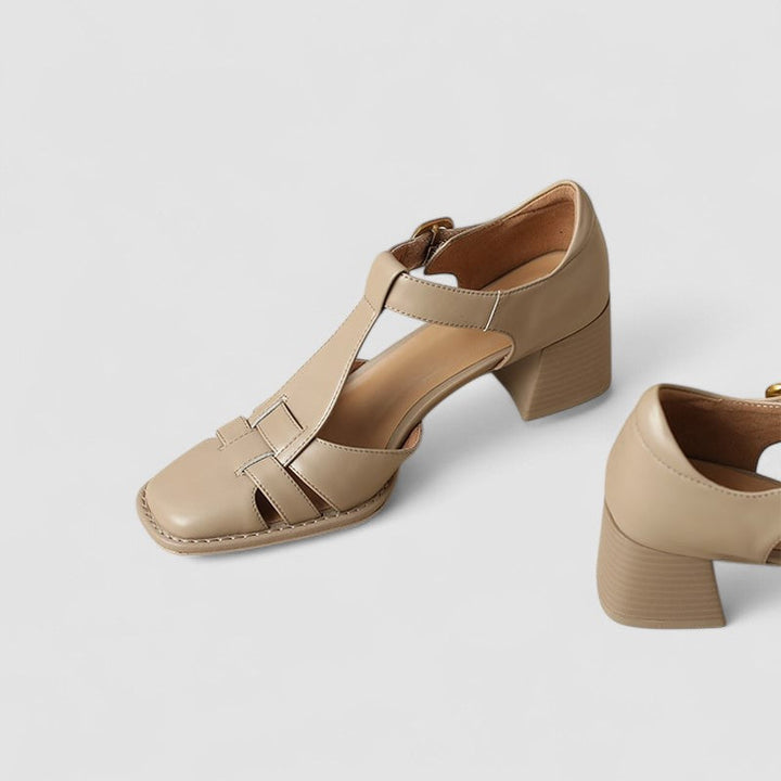 Block Heels for Women | Closed Toe T-Strap