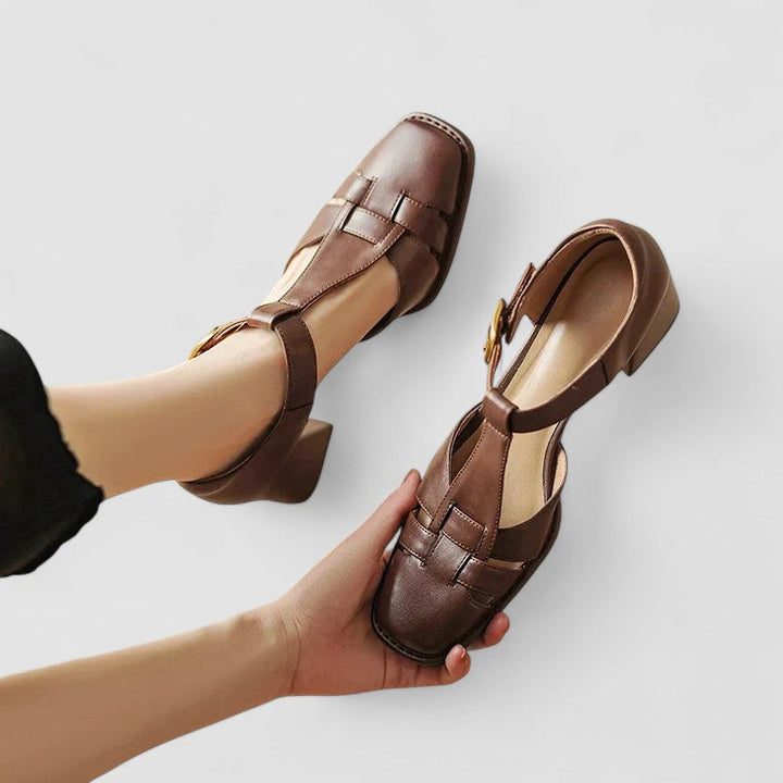 Block Heels for Women | Closed Toe T-Strap