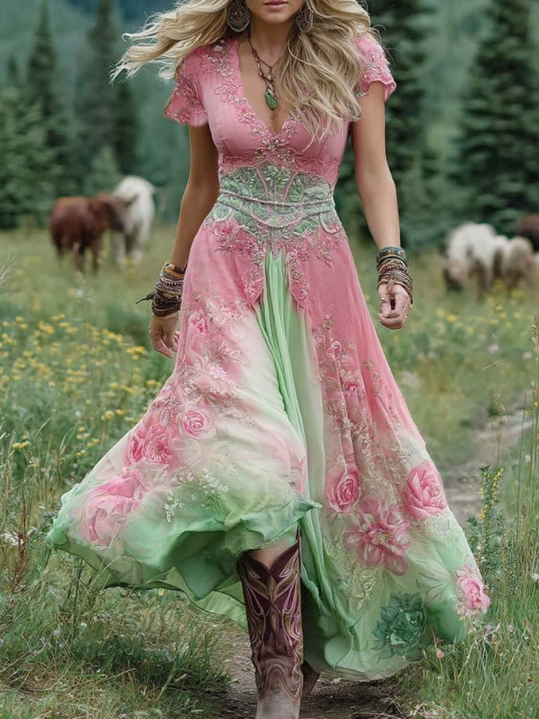 Women's Boho Maxi Dress | Floral Printed