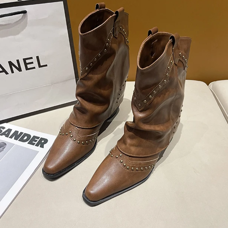 Boots For Women | Ankle Stud Low Heel Slouch