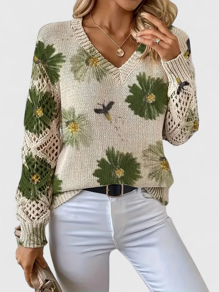 Women’s Sweater | V-Neck Floral Pattern