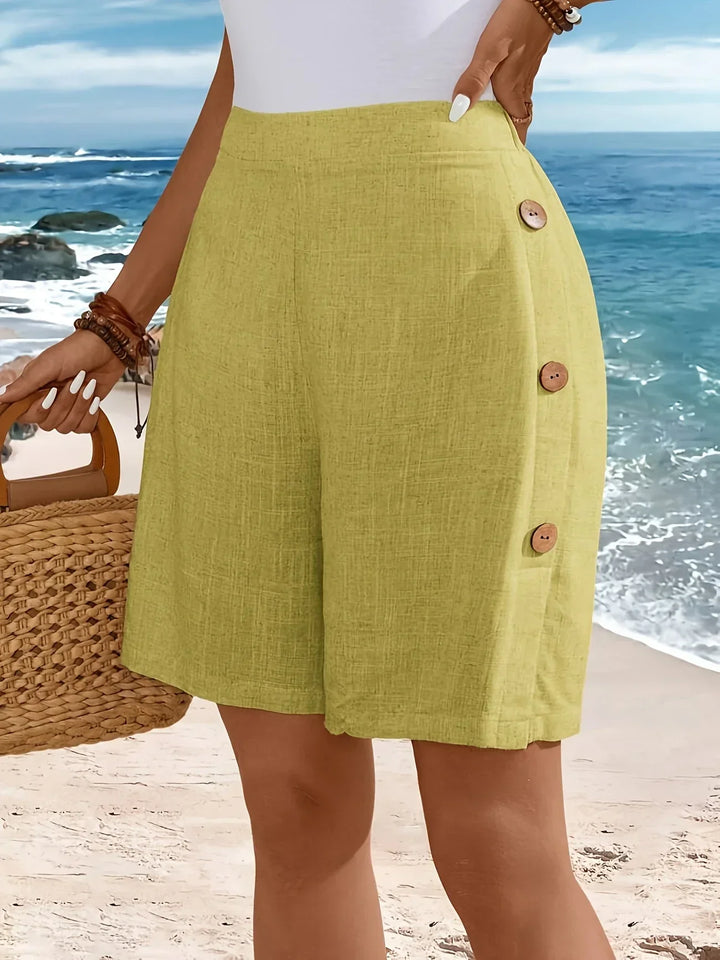Women's Shorts  | High Waist Button Accent
