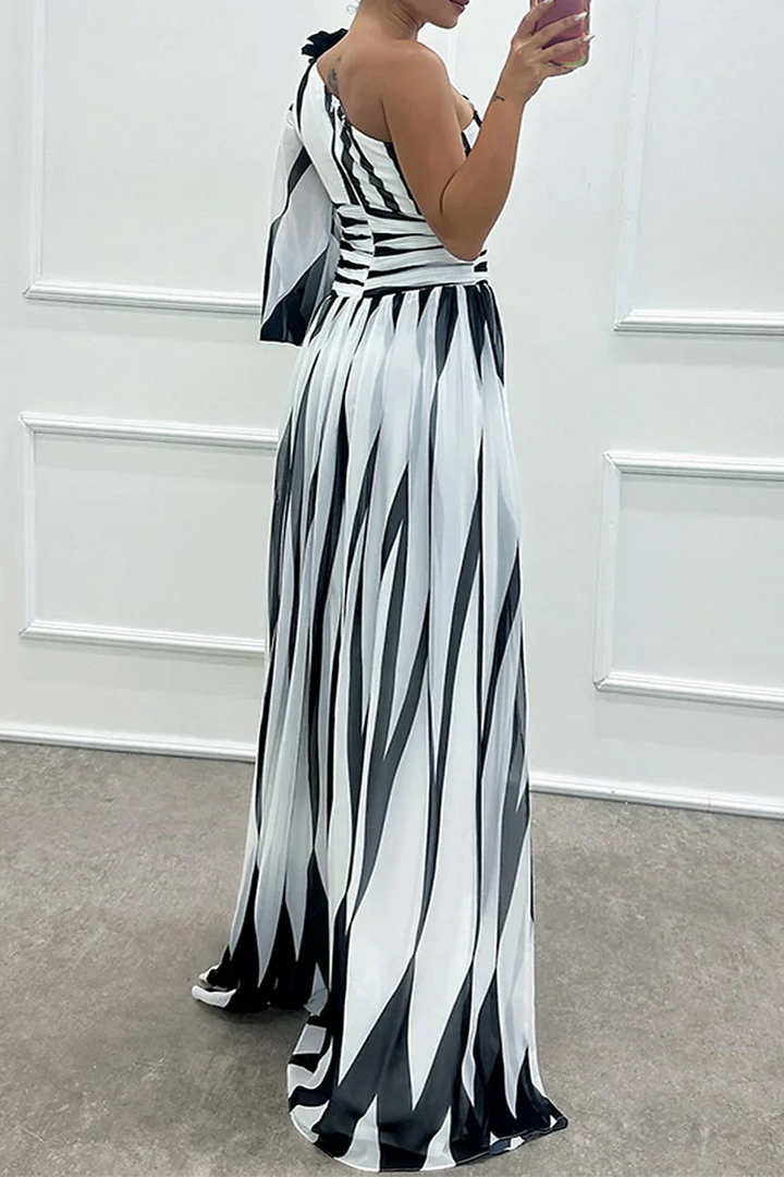Women's Dress | Striped Maxi One Shoulder Slit
