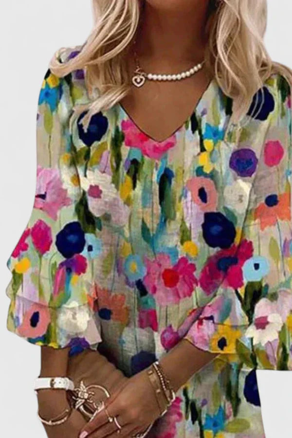 Women's Mini Sundress | V-Neck Bell Sleeve