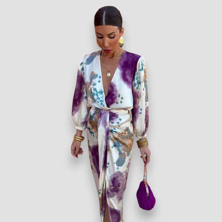 Women's Dress | Tie Waist Midi Abstract Print