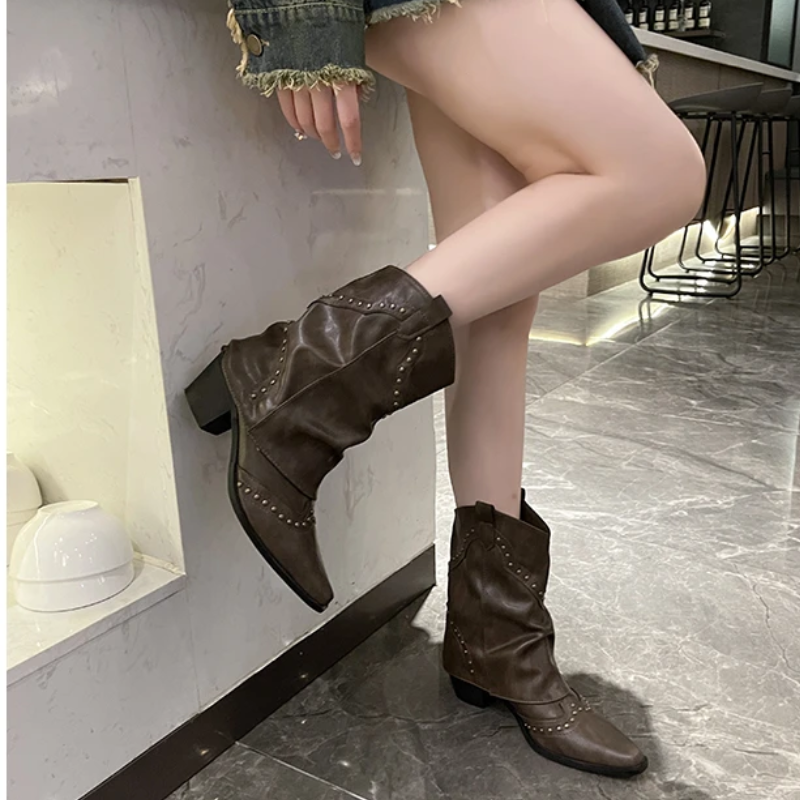 Boots For Women | Ankle Stud Low Heel Slouch