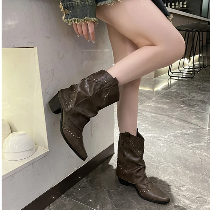 Boots For Women | Ankle Stud Low Heel Slouch