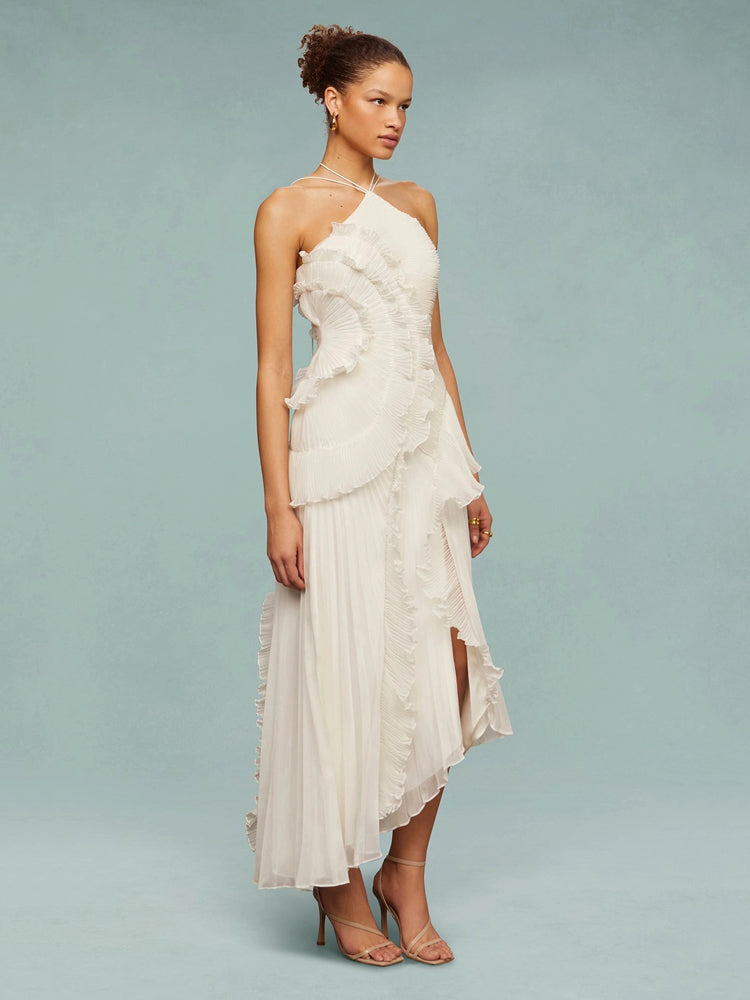 Women's Wedding Guest Maxi Dress | Sleeveless Pleated Asymmetric