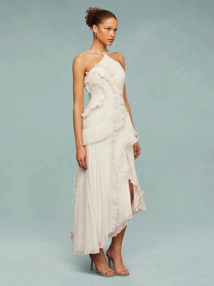 Women's Wedding Guest Maxi Dress | Sleeveless Pleated Asymmetric