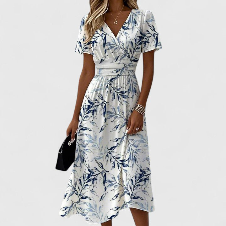 Women's Floral Midi Dress | White Wrap V-Neck