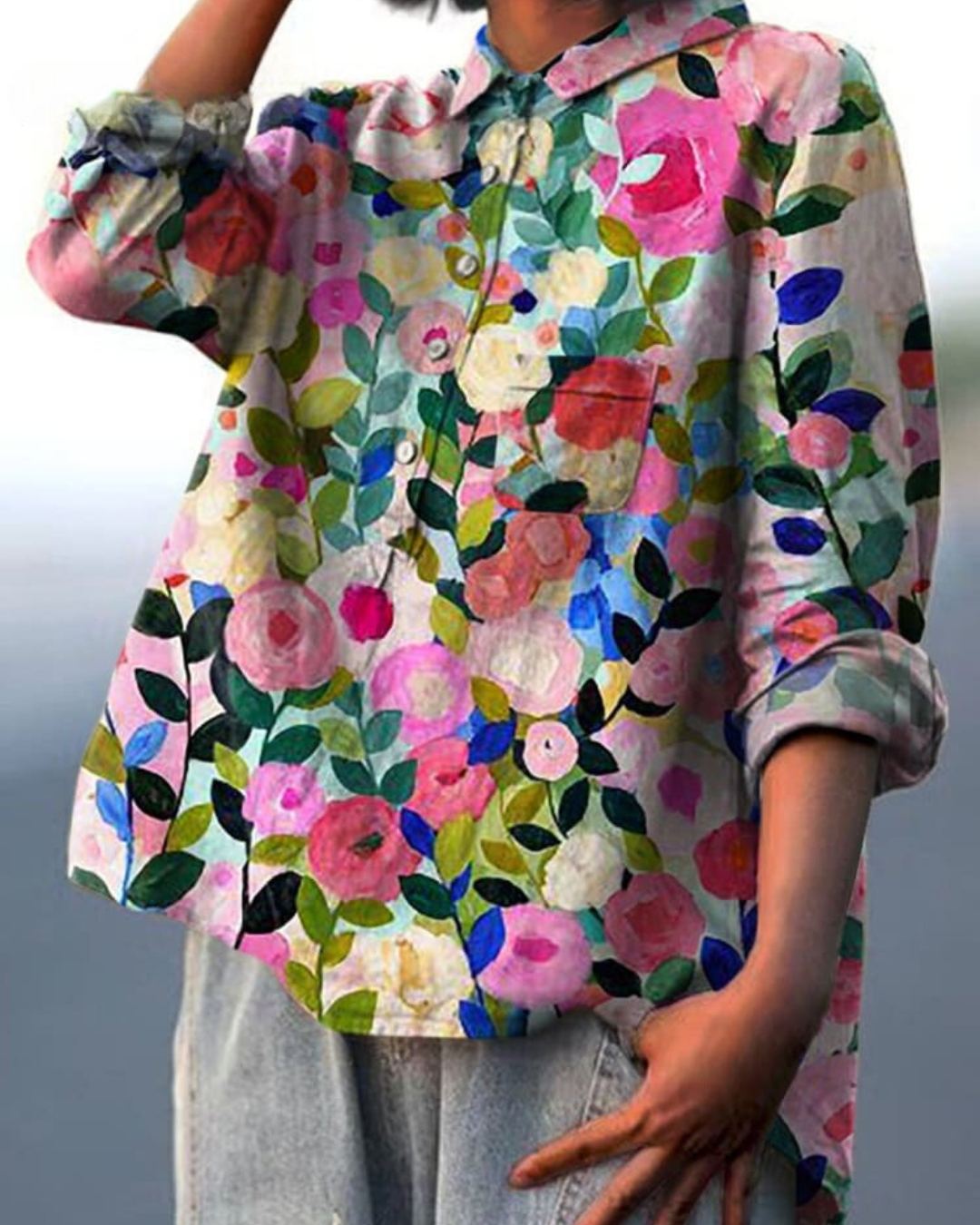 Women's Blouse | Abstract Floral Print Button Front