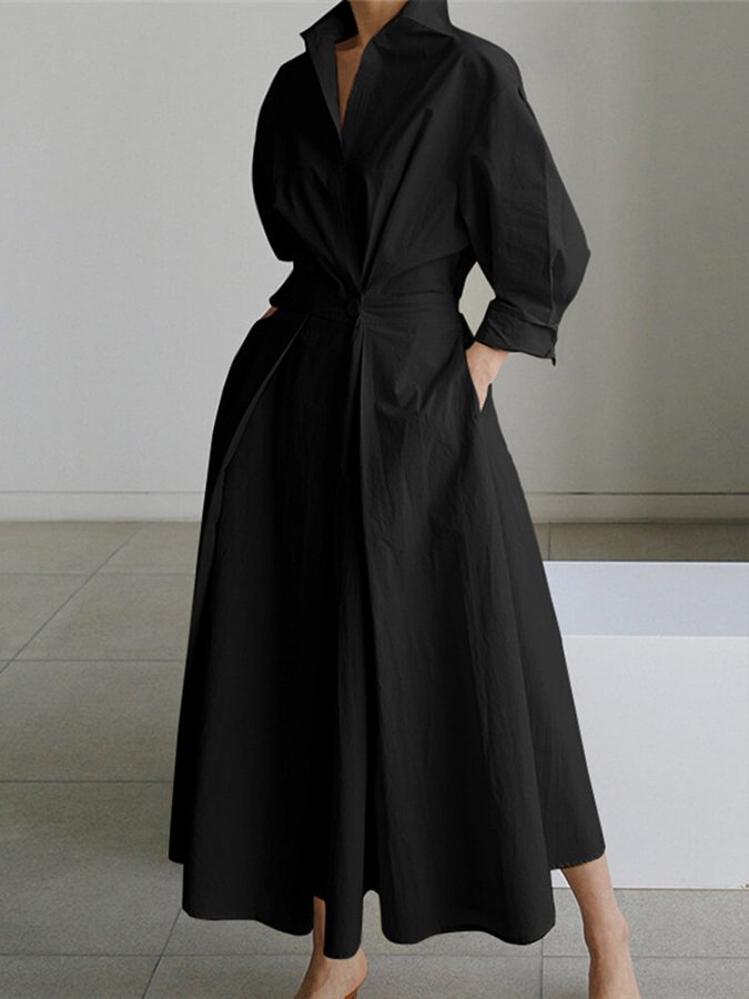 Women's Midi Dress | Collared Long Sleeve