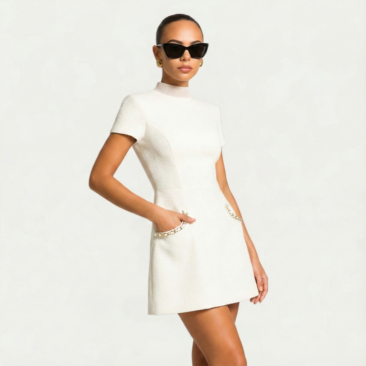 Women's Cocktail Mini Dress | Pearl Trim Pocket