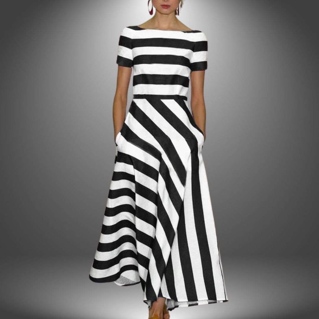 Women’s Dress | Striped Asymmetrical Short Sleeve Midi