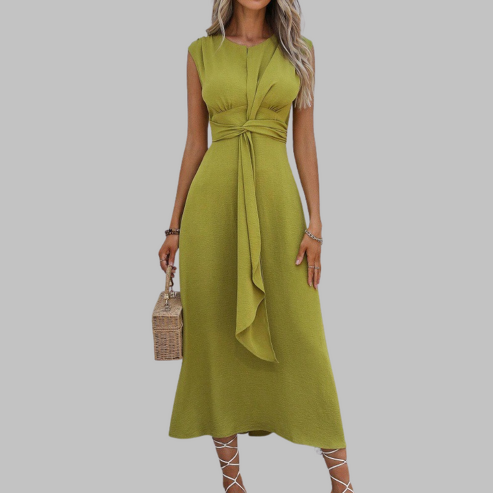 Women's Midi Sundress | A-Line Belted Sleeveless