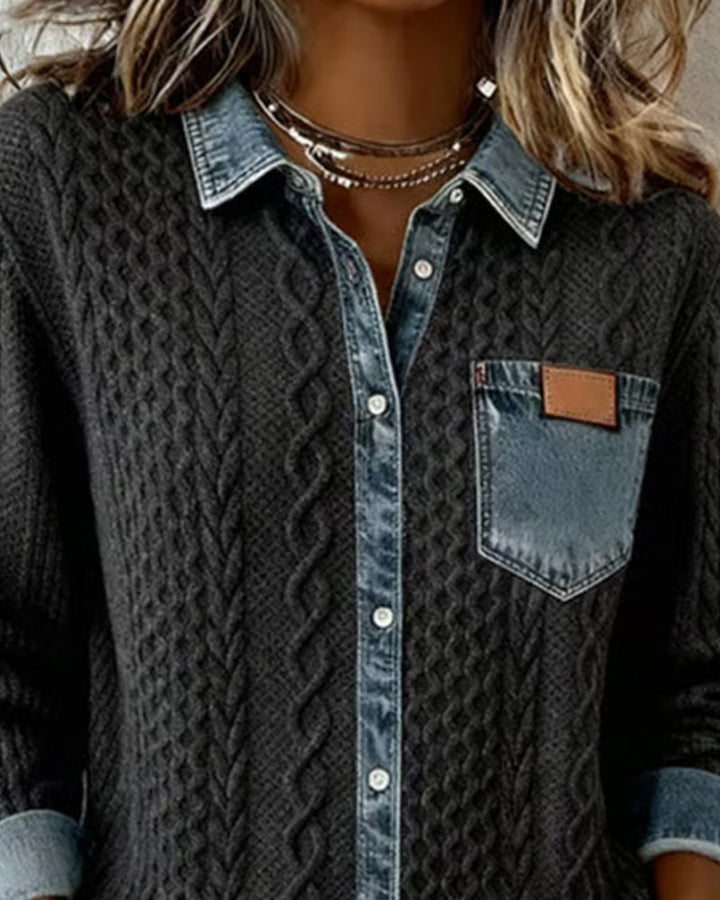 Women’s Blouse | Cable Pattern Button Front Blouse