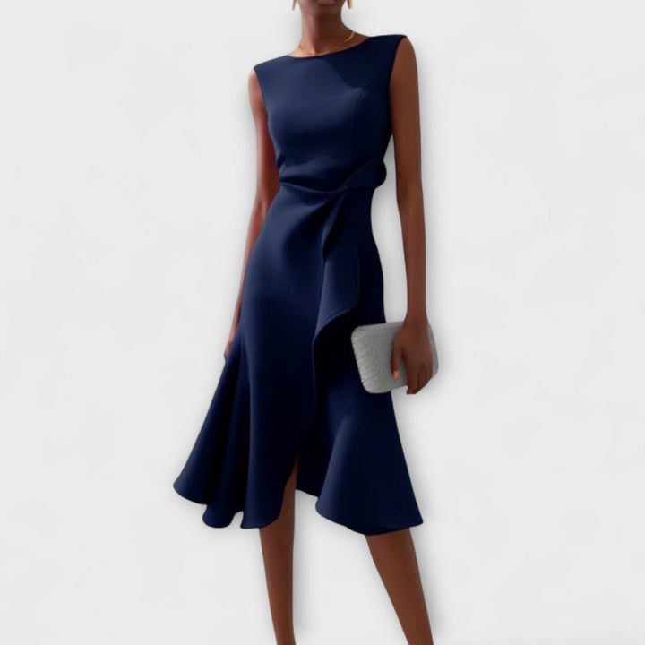 Women's Cocktail Midi Dress | Asymmetric Sleeveless