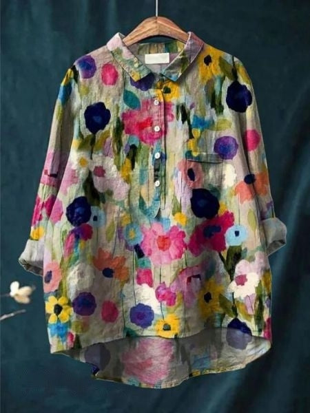 Women's Blouse | Abstract Floral Print Button Front