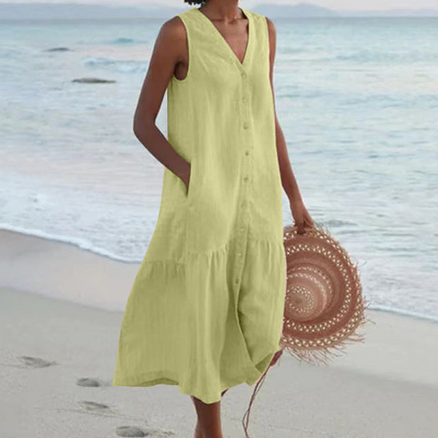 Women's Dress | Sleeveless Midi Button Front