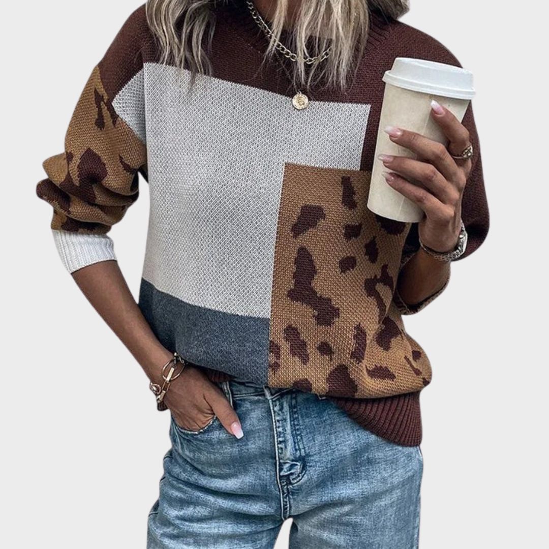 Women's Sweater | Animal Style Patterned Panels