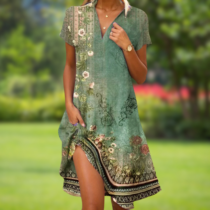Women's Boho Midi Dress | Short Sleeve