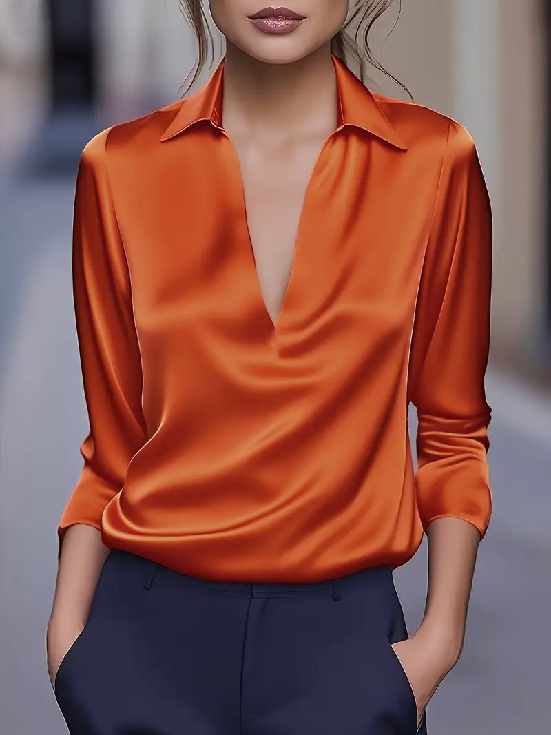 Women’s Blouse | Long Sleeve Collared V-Neck