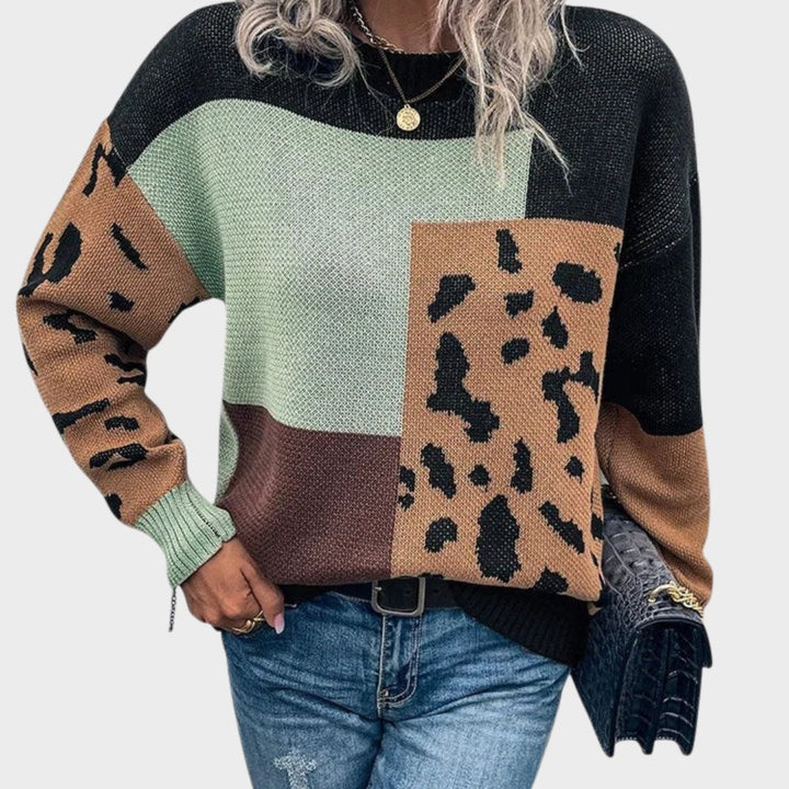 Women's Sweater | Animal Style Patterned Panels