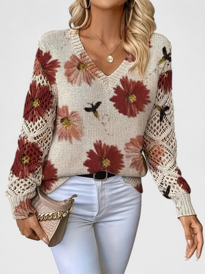 Women’s Sweater | V-Neck Floral Pattern