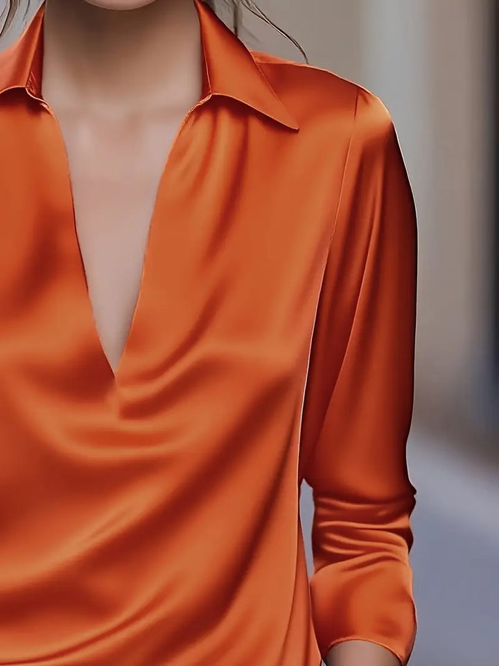 Women’s Blouse | Long Sleeve Collared V-Neck