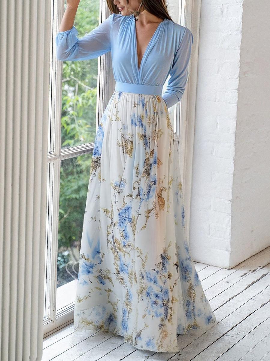 Women's Boho Maxi Dress | Floral V-Neck