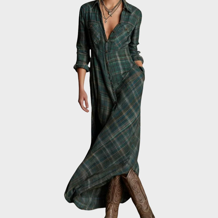 Women's Dress | Maxi Plaid Button Front
