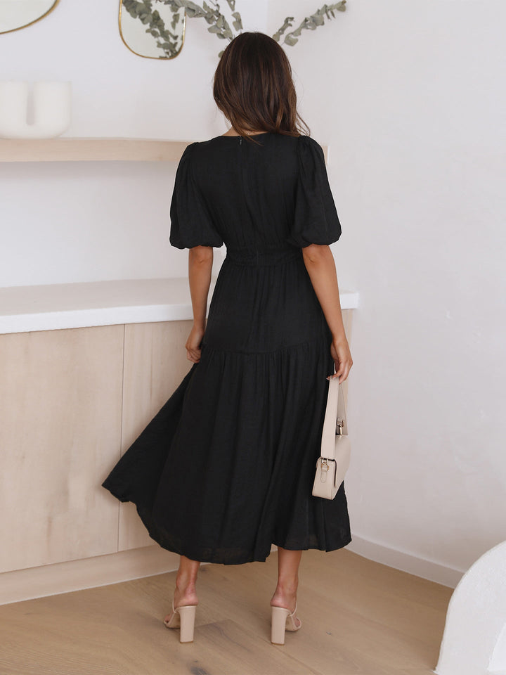 Women's Cocktail Midi Dress | Smocked V-Neck