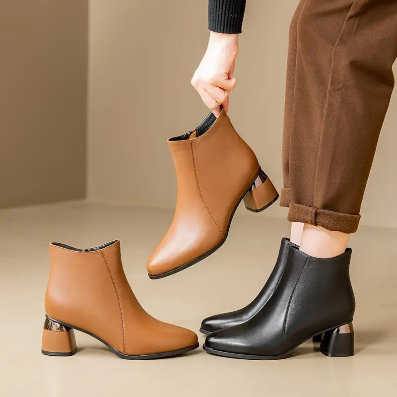 Boots For Women | Ankle Block Heel Side Zip