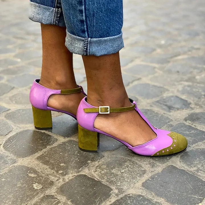 Block Heels for Women |  T-Strap Closed Toe