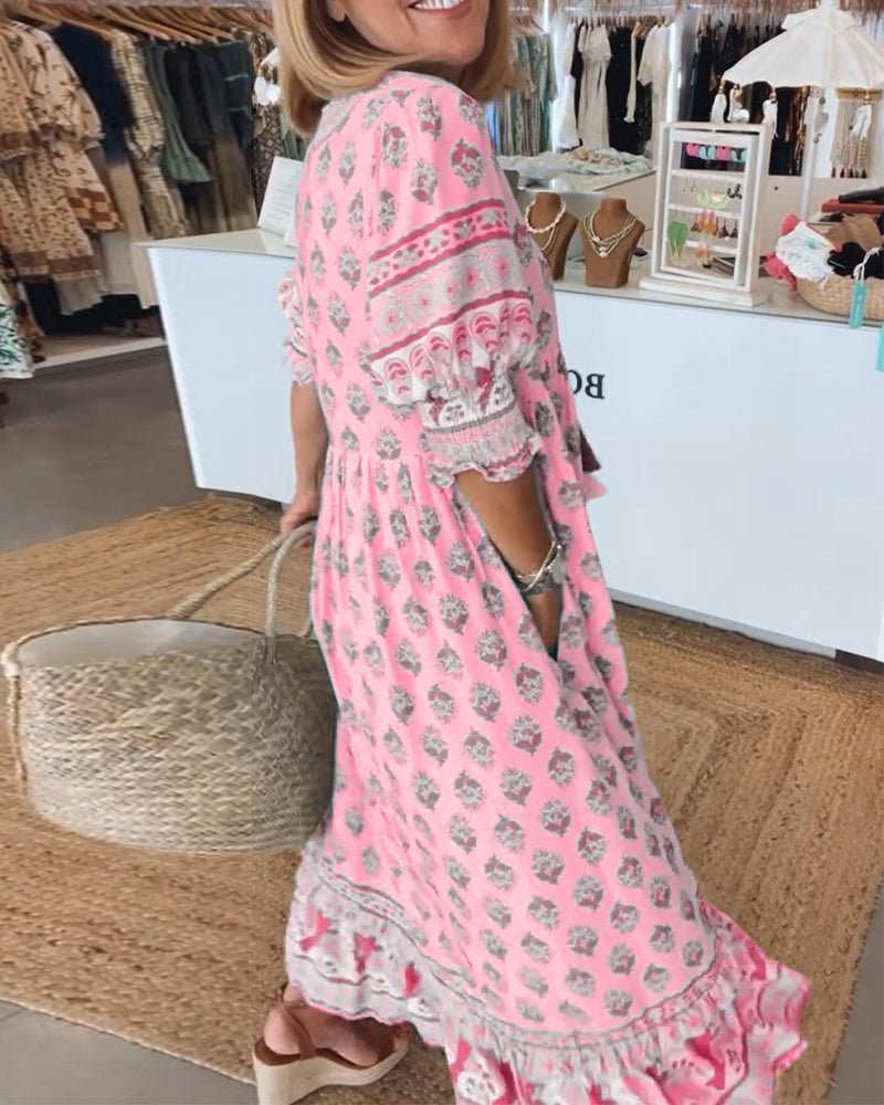 Women's Boho Dress | Tiered Maxi Ruffle Sleeve