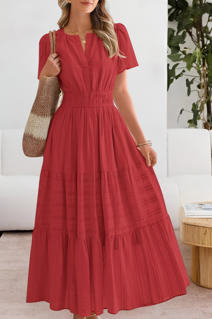 Women's Boho Midi Dress | Smocked Short Sleeve